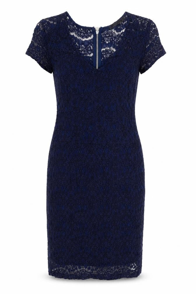 Minus Women's Blue Sheath Lace Dress Size 10 Short Sleeve