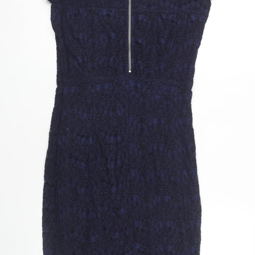 Minus Women's Blue Sheath Lace Dress Size 10 Short Sleeve
