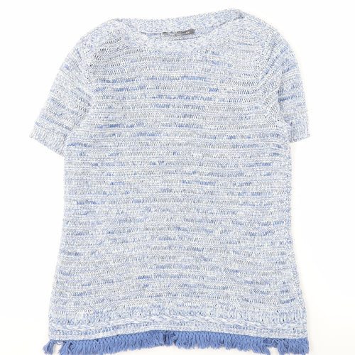 Laura Ashley Women's Blue Knit Jumper Fringe