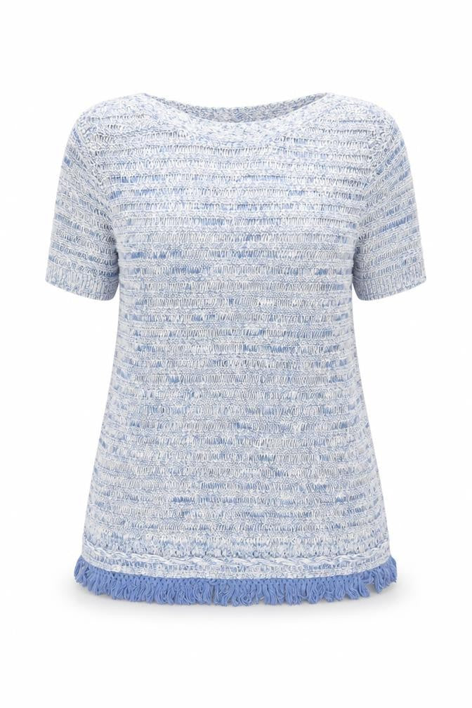 Front view of Laura Ashley Women's Blue Knit Jumper Fringe