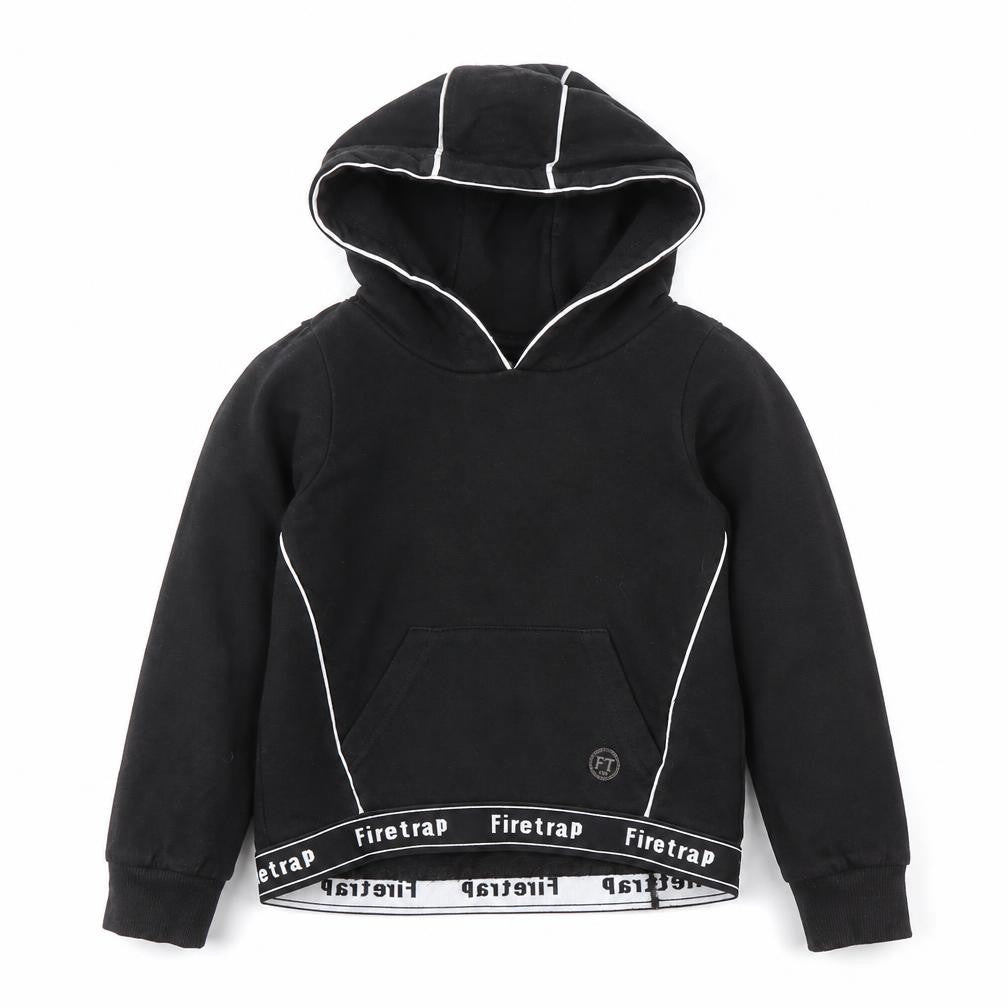 Front view of Firetrap girls’ black hoodie, age 4-5, pullover cotton