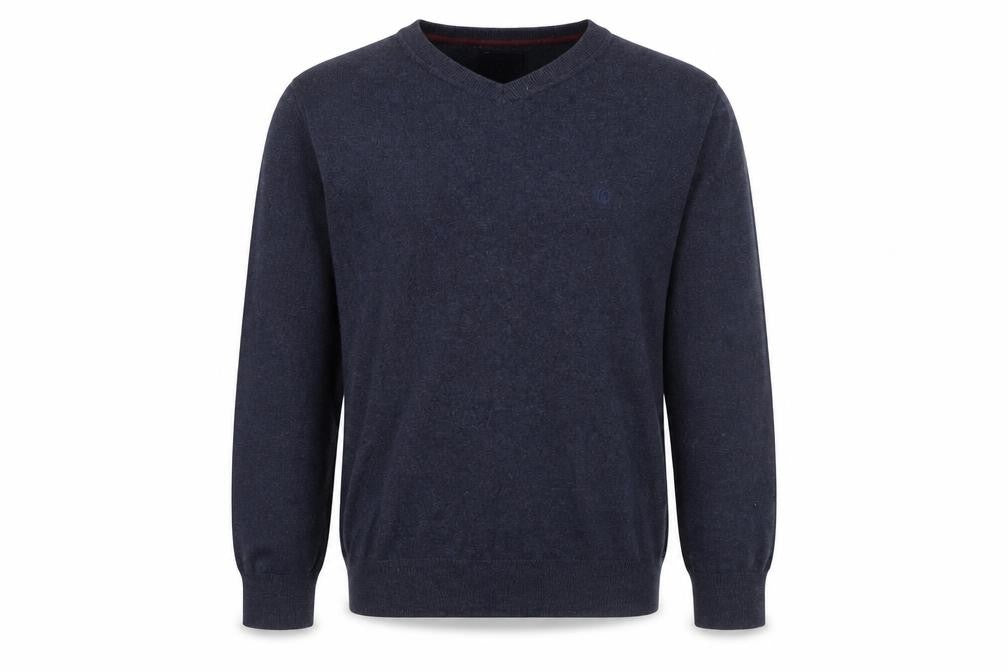 Front view of FatFace Men's Blue V-Neck jumper L