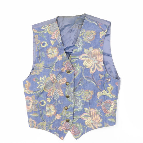 St Michael Women's Blue Floral Waistcoat Size 10