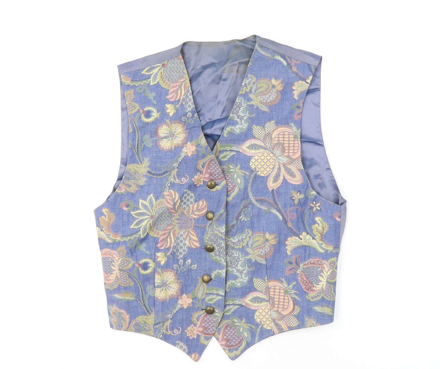 St Michael Women's Blue Floral Waistcoat Size 10