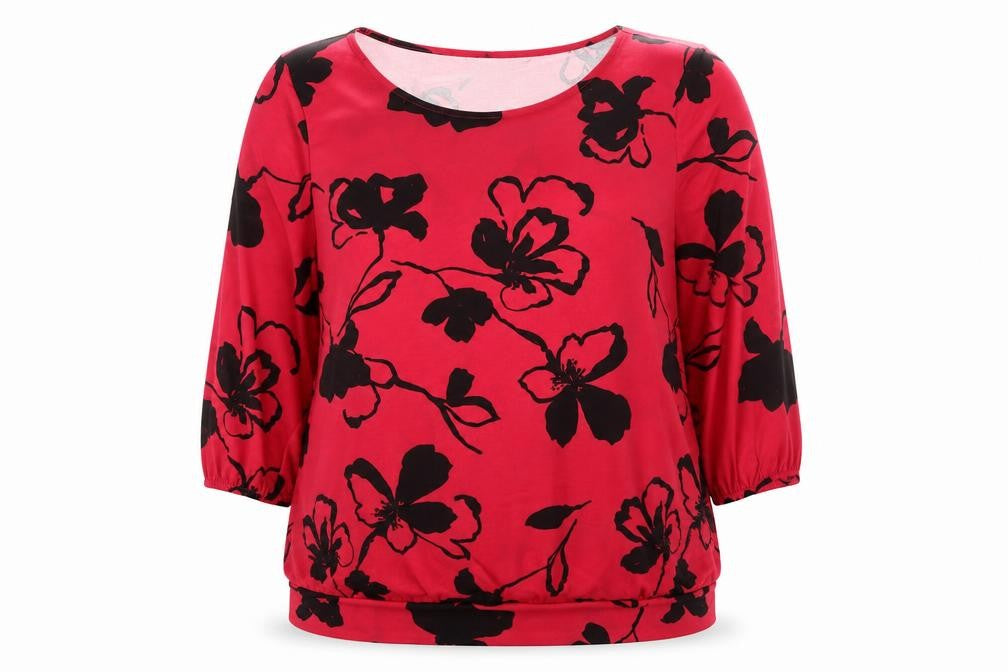 Front view of Bonmarché Women's Red Floral Top, size 22