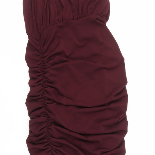 AX Women's Red Ruched Dress Size 10