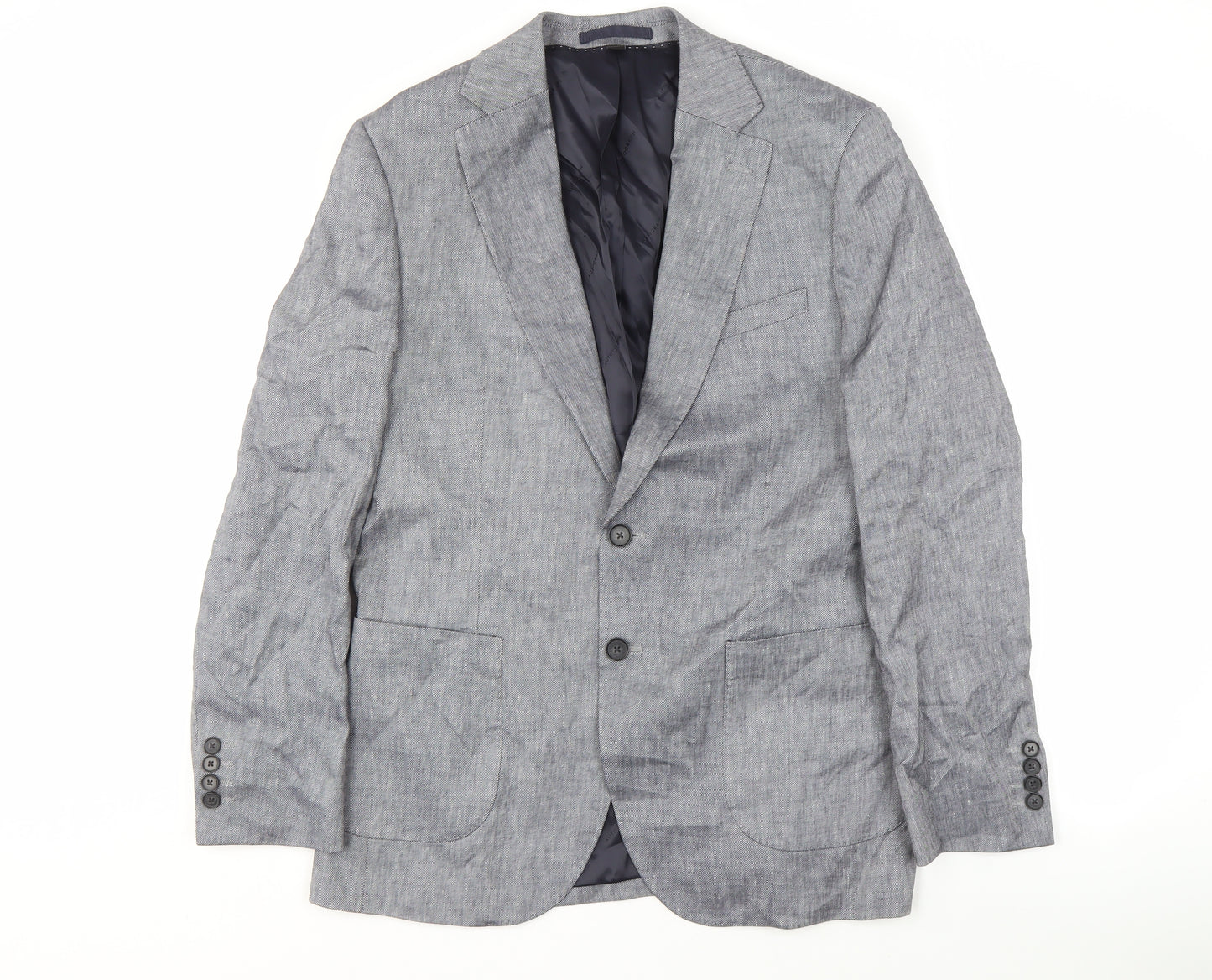 Marks and Spencer Men's Grey Linen Blazer, Size 40 Regular Fit