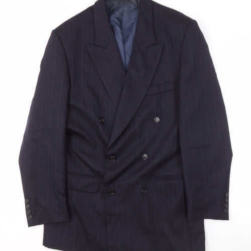 Harewood Men's Blue Striped Wool Blazer, Double-Breasted, 38L