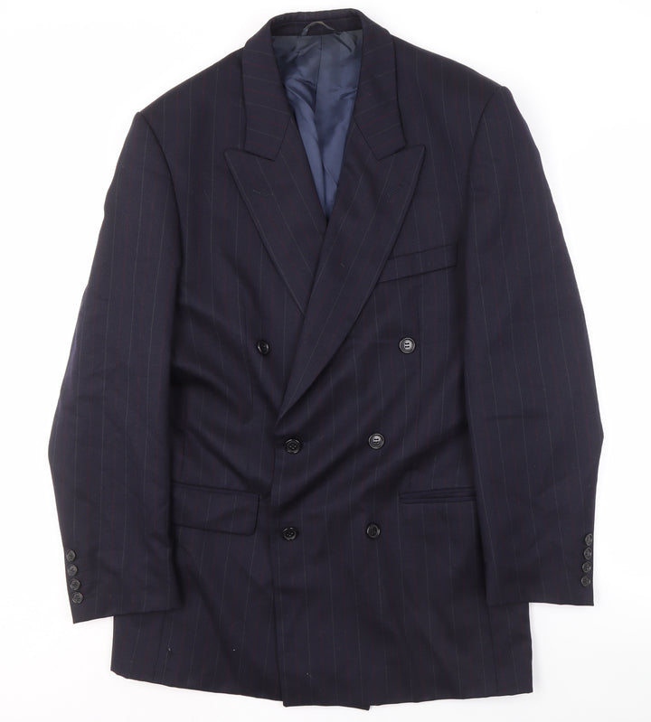 Harewood Men's Blue Striped Wool Blazer, Double-Breasted, 38L