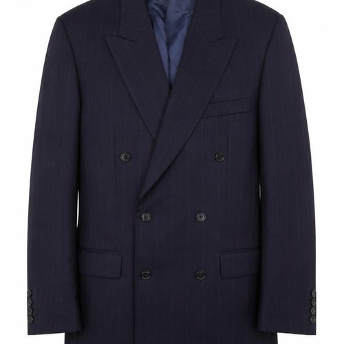 Harewood Men's Blue Striped Wool Blazer, Double-Breasted, 38L