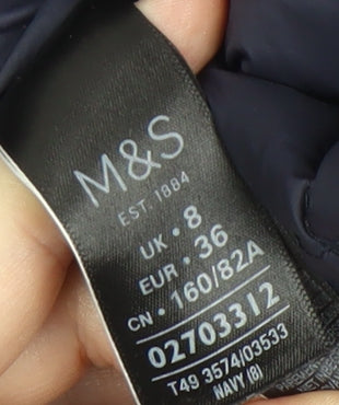 Marks and Spencer Women's Blue Quilted Jacket Size 8