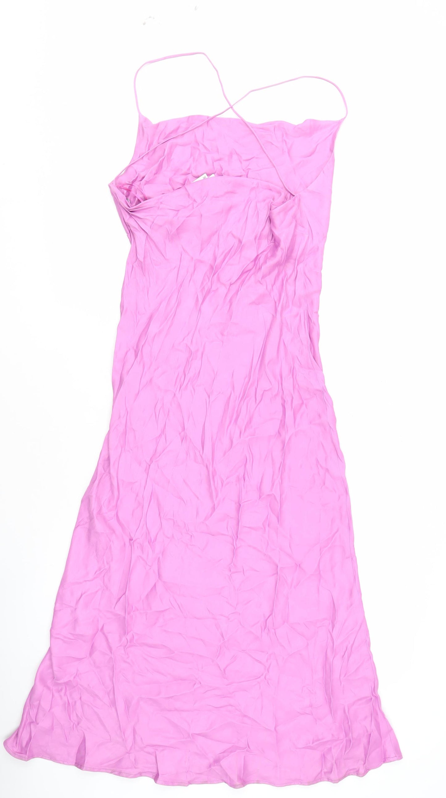 Zara Women's Pink Slip Dress - Size S, Strappy Sleeve