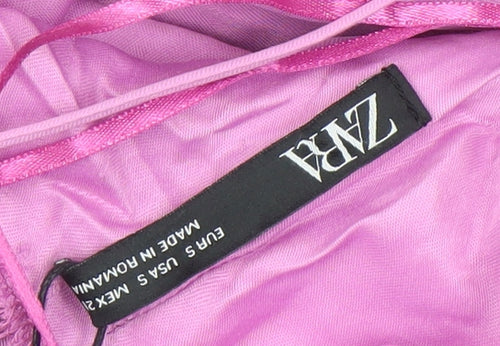 Zara Women's Pink Slip Dress - Size S, Strappy Sleeve
