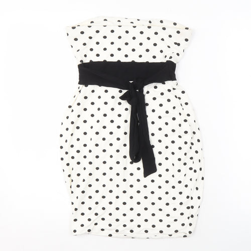 Women's White Polka Dot Strapless Dress