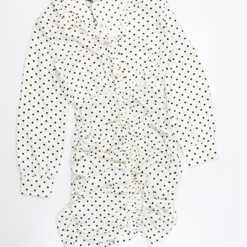 Zara Women's White Polka Dot Shirt Dress, Size S
