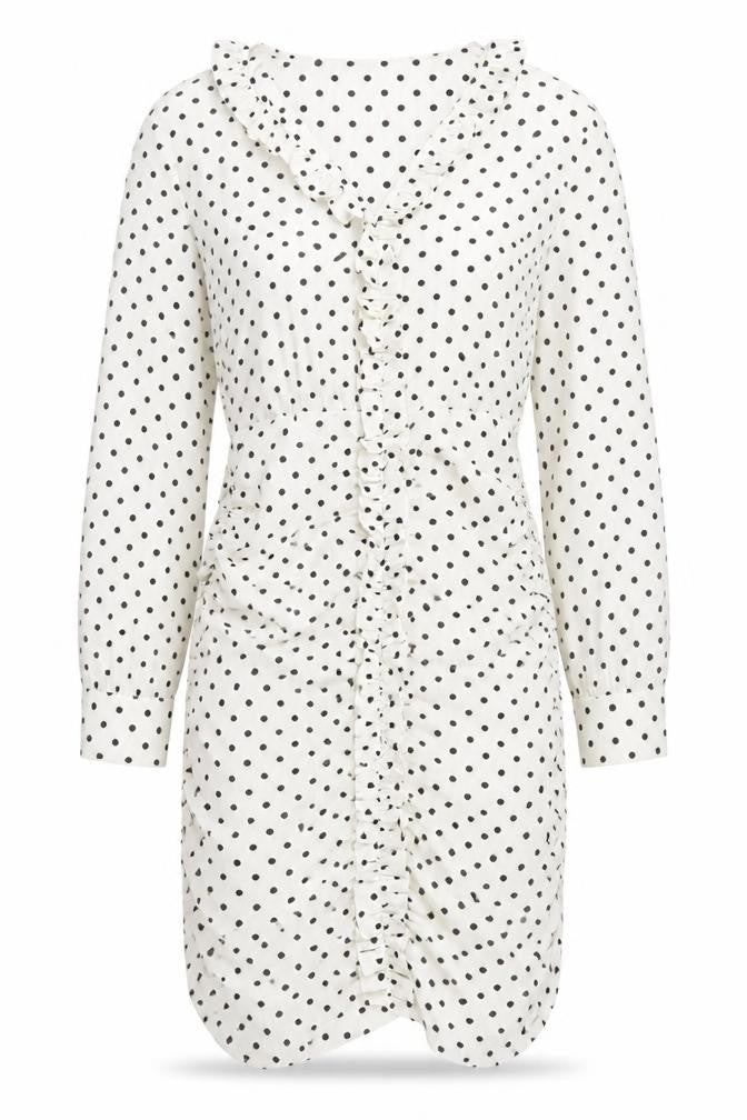 Front view of Zara Women's White Polka Dot Shirt Dress, size S