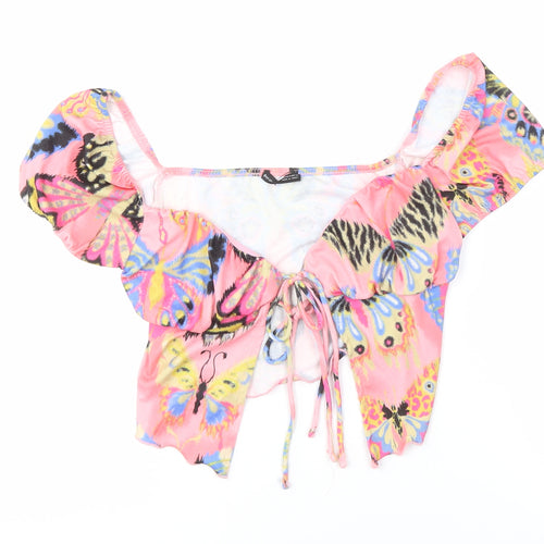 Bershka Women's Pink Butterfly Cropped Blouse M