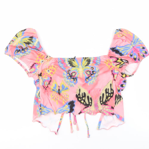 Bershka Women's Pink Butterfly Cropped Blouse M
