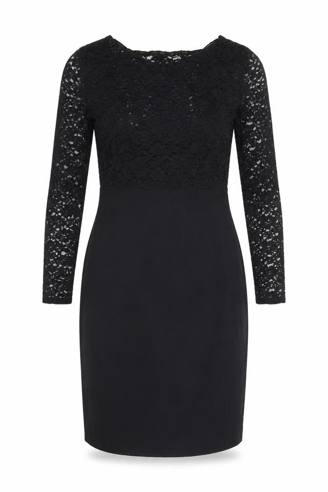 Front view of L.K. Bennett Women's Black Lace Sheath Dress, size 10