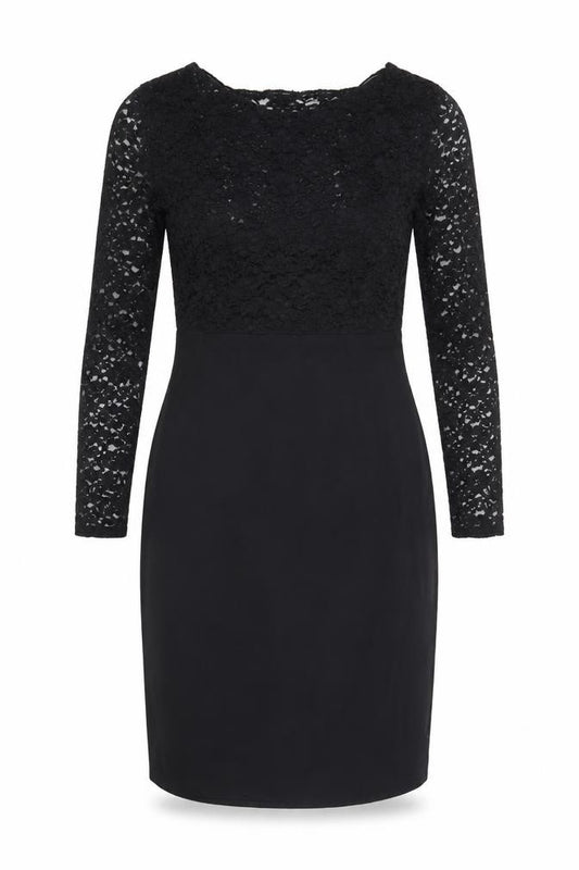 Front view of L.K. Bennett Women's Black Lace Sheath Dress, size 10