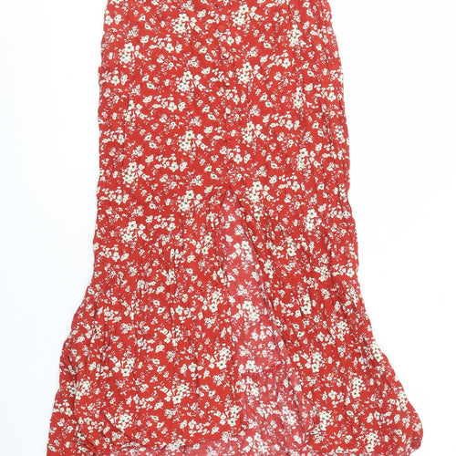 River Island Red Floral Pleated Midi Skirt