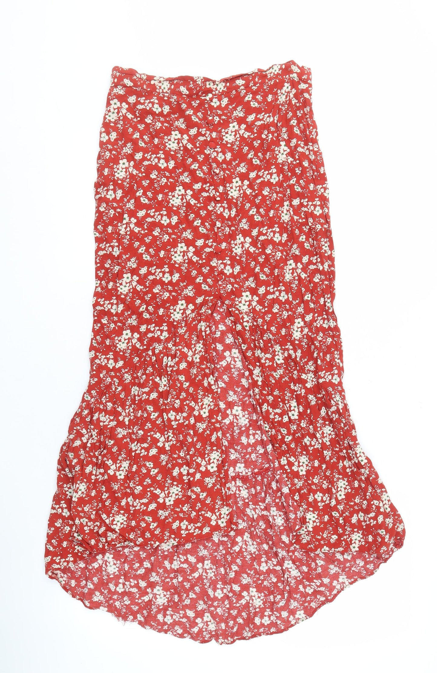 River Island Red Floral Pleated Midi Skirt