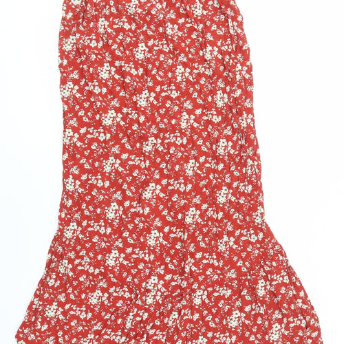 River Island Red Floral Pleated Midi Skirt
