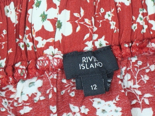 River Island Red Floral Pleated Midi Skirt