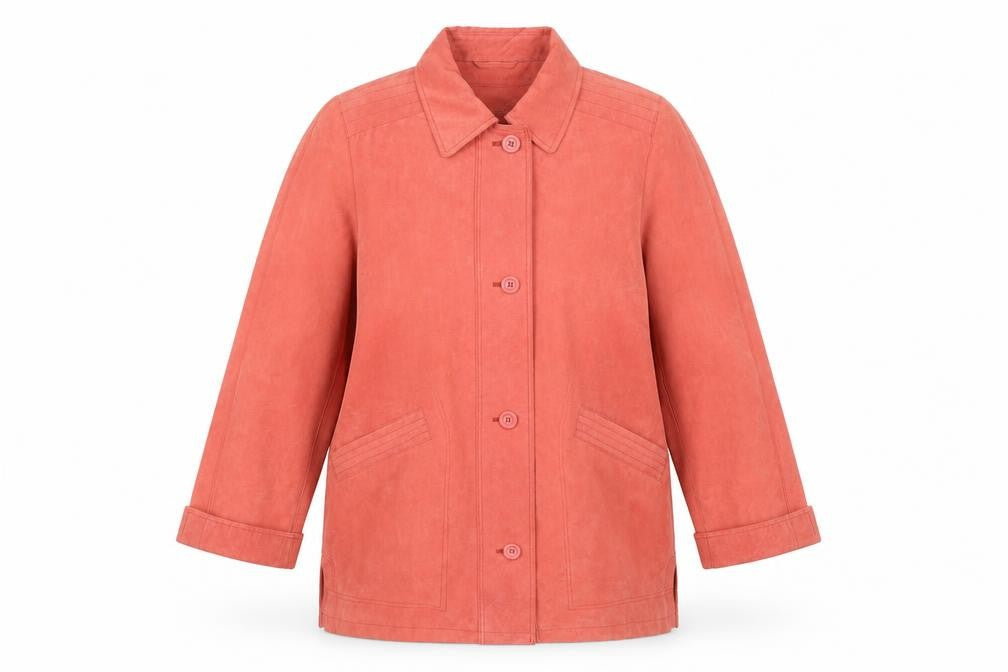 Front view of Summer-Trend Women's Pink Coat, size 10, Button Closure