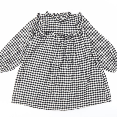 Next Girls Black Check Dress, Long Sleeve, Size 7 Years