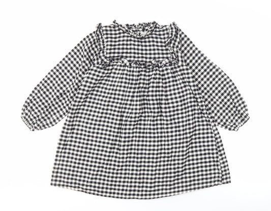 Next Girls Black Check Dress, Long Sleeve, Size 7 Years