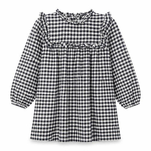 Next Girls Black Check Dress, Long Sleeve, Size 7 Years