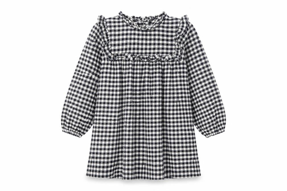 Next Girls Black Check Dress, Long Sleeve, Size 7 Years