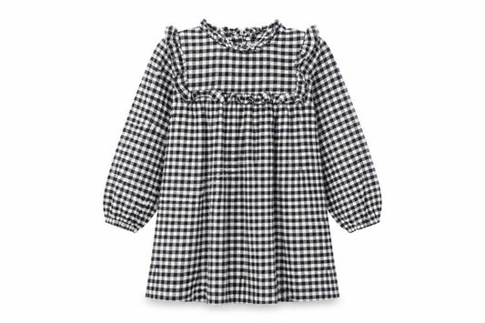 Next Girls Black Check Dress, Long Sleeve, Size 7 Years