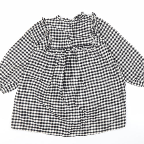 Next Girls Black Check Dress, Long Sleeve, Size 7 Years