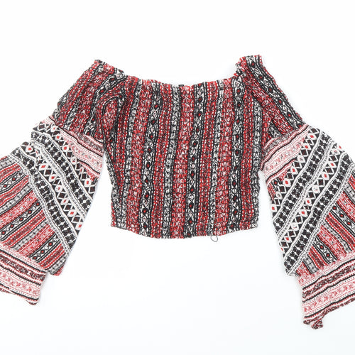 River Island Women's Red Black Cropped Top Size 8