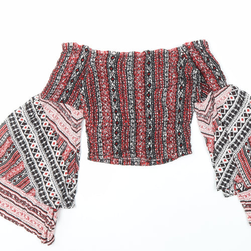 River Island Women's Red Black Cropped Top Size 8