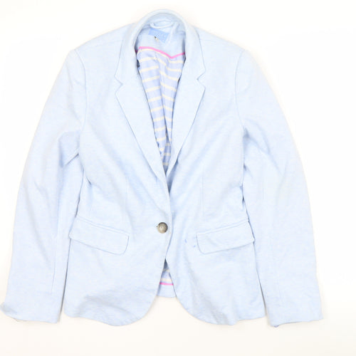 Joules Women's Blue Blazer UK 12 Jersey Notch Lapel