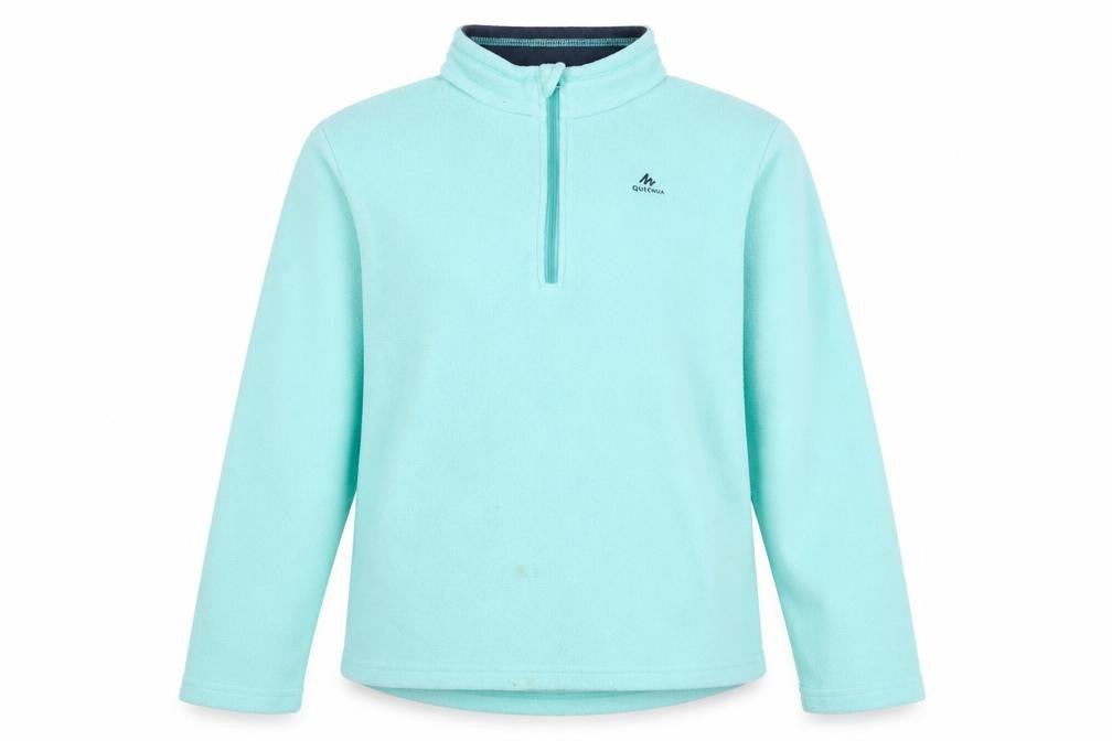 Front view of Decathlon girls’ blue fleece pullover sweatshirt 12-13 years