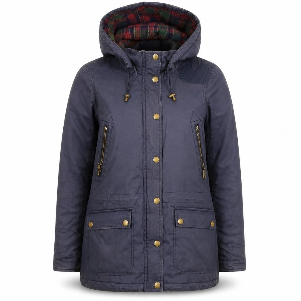 Front view of L.O.G.G Women's Blue Mid-Length Hooded Parka Jacket