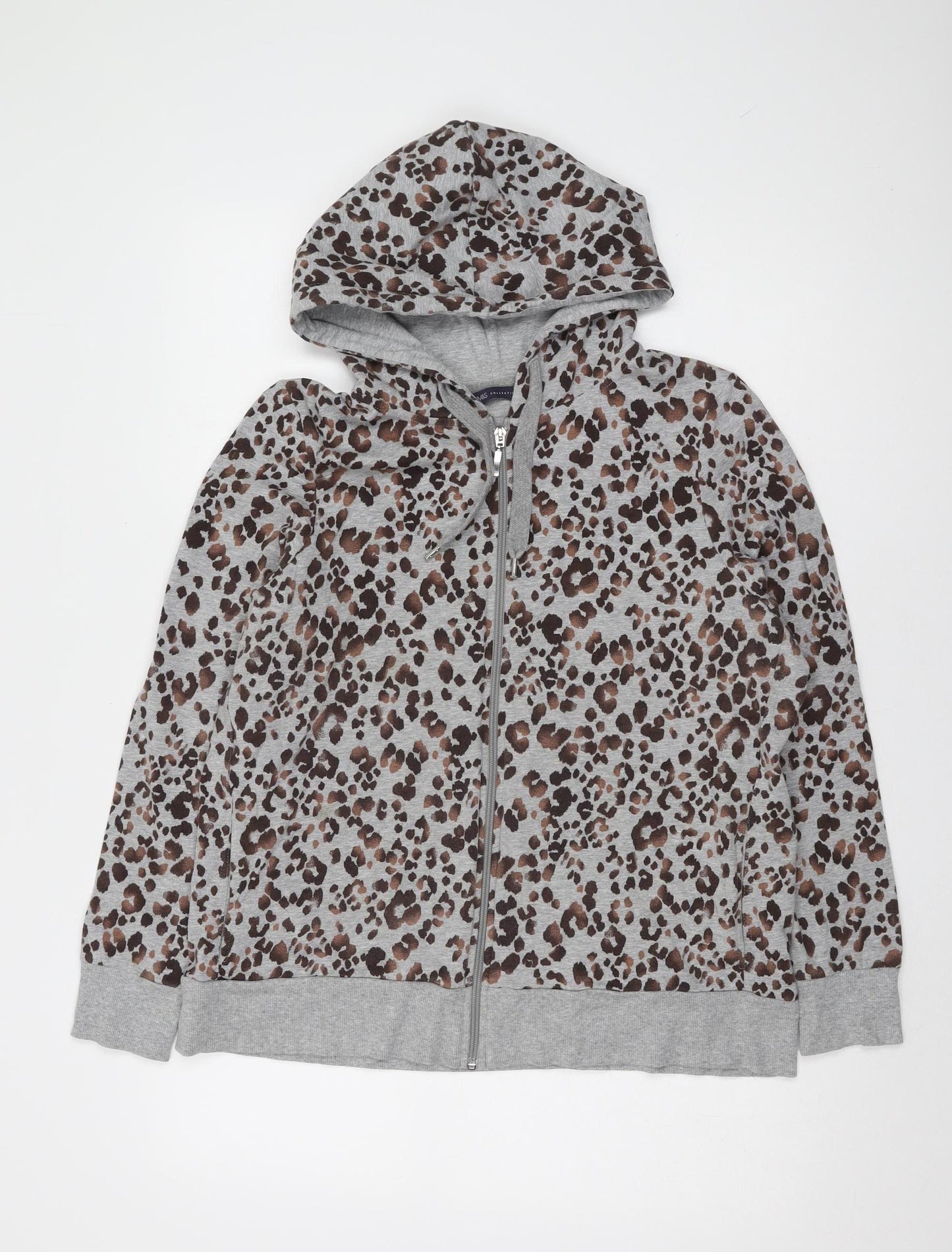 Marks and Spencer Grey Leopard Print Women's Hoodie Size 18