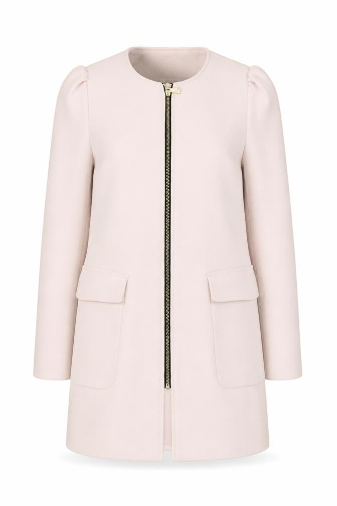 Front view of H&M Women's Pink Mid-Length Coat, size 8, Casual Chic