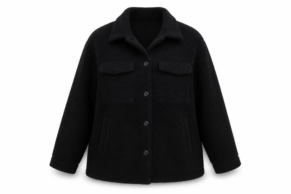 Front view of H&M Women's Black Fleece Jacket, size L, Casual Winter