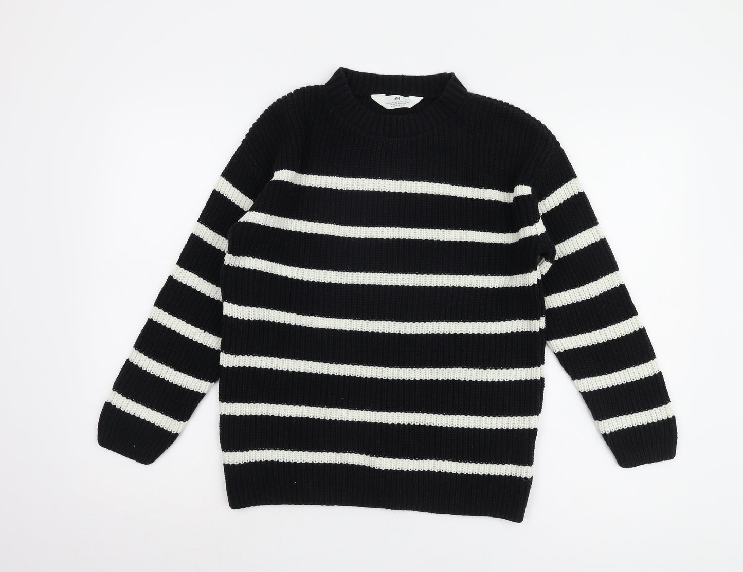 H&M Girls Black Striped Pullover Jumper 11-12 Years
