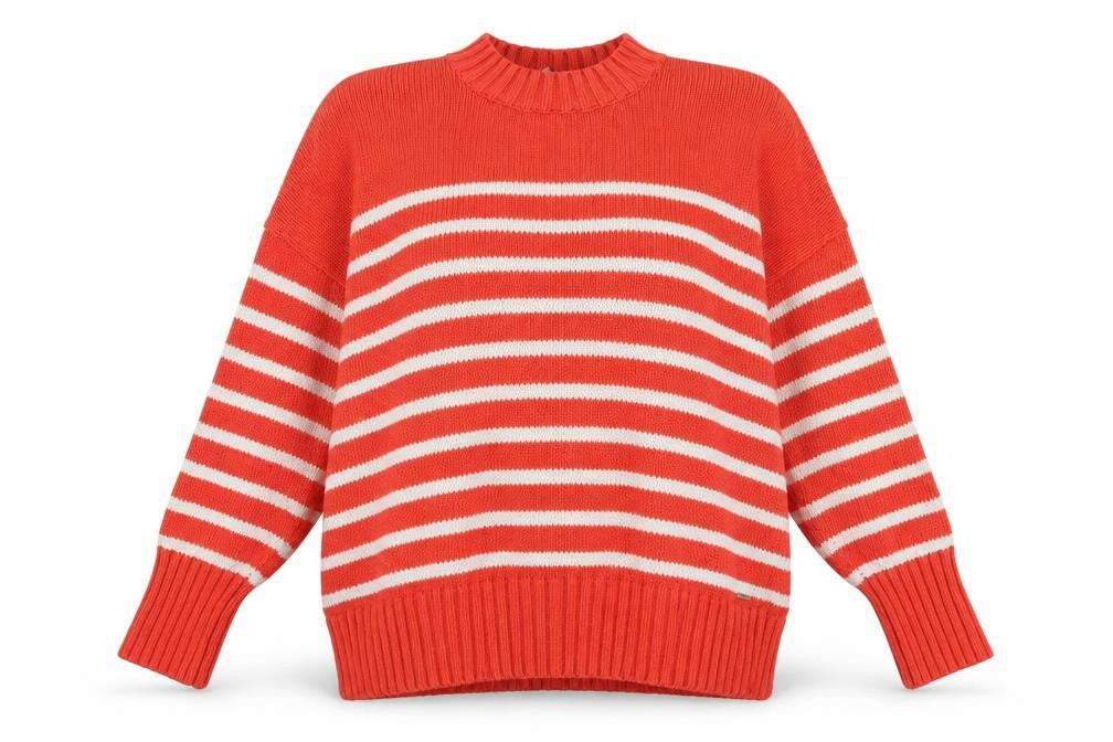 Front view of Jones Women's Red Striped jumper, size 18
