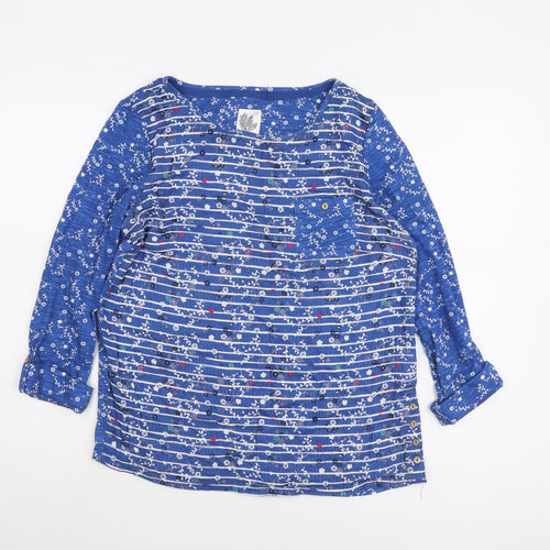 Mantaray Women's Blue Floral Blouse Size 12, 3/4 Sleeve