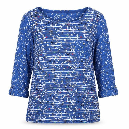 Mantaray Women's Blue Floral Blouse Size 12, 3/4 Sleeve