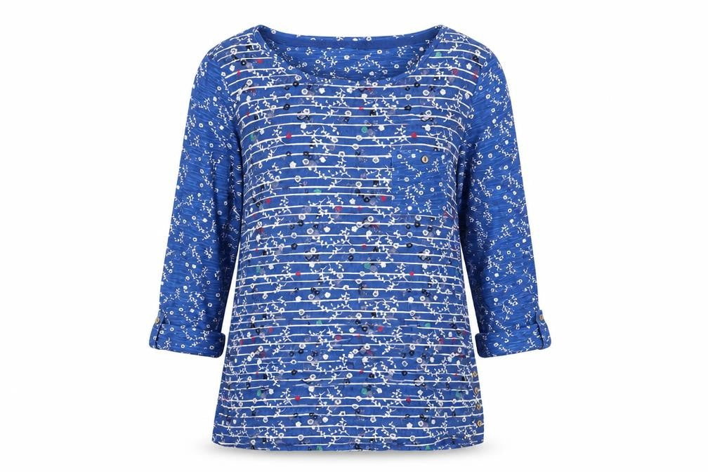 Mantaray Women's Blue Floral Blouse Size 12, 3/4 Sleeve