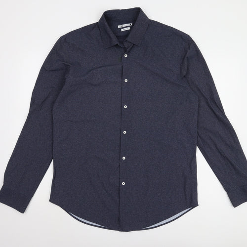Zara Men's Blue Regular Fit Long Sleeve Shirt L