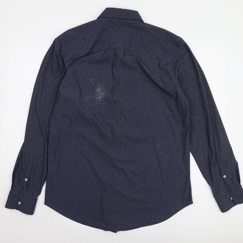 Zara Men's Blue Regular Fit Long Sleeve Shirt L
